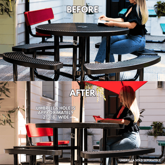 3-Seat Round Metal Outdoor Picnic Table With Colored Frame