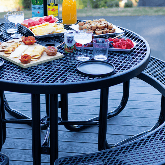 3-Seat Round Metal Outdoor Picnic Table With Colored Frame