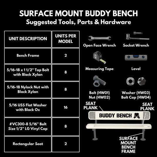 Buddy Bench with Surface Mount Frame