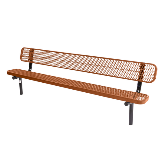 8FT Industrial Park Bench with Back, Inground Mount Frame
