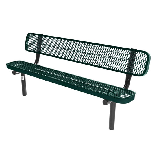 6FT Industrial Park Bench with Back, Inground Mount Frame