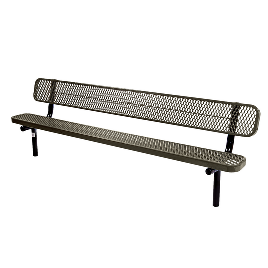 8FT Industrial Park Bench with Back, Inground Mount Frame