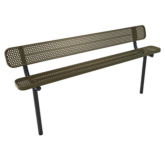 8FT Industrial Park Bench with Back, Inground Mount Frame
