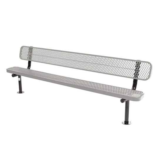 8FT Commercial Park Bench with Back, Surface Mount Frame