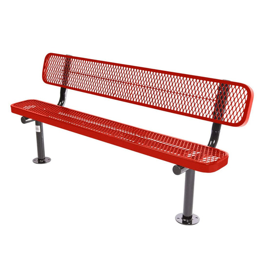 6FT Commercial Park Bench with Back, Surface Mount Frame