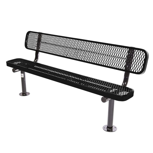 6FT Commercial Park Bench with Back, Surface Mount Frame