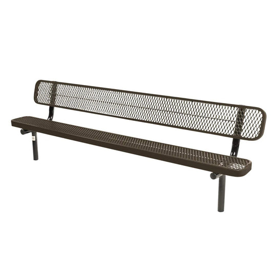 8FT Industrial Park Bench with Back, Inground Mount Frame