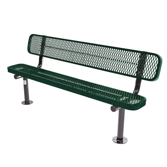 6FT Commercial Park Bench with Back, Surface Mount Frame