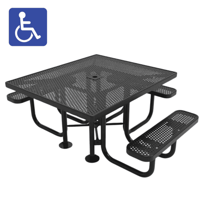 Load image into Gallery viewer, ADA-Accessible Weatherproof Square Outdoor Picnic Tables - Coated Outdoor Furniture