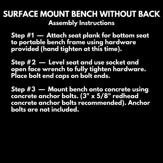 8FT Commercial Park Bench without Back, Surface Mount Frame