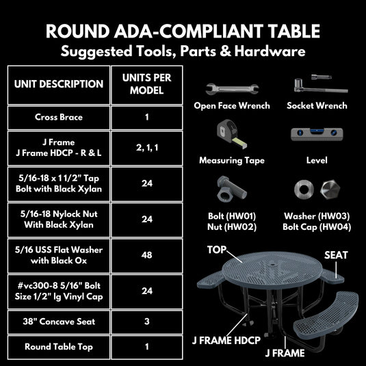 3-Seat Round Metal Outdoor Picnic Table
