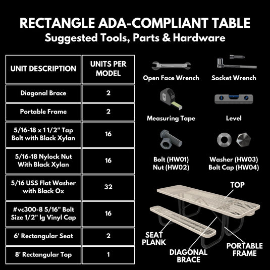 One-End ADA-Accessible Weatherproof Rectangular Outdoor Picnic Table
