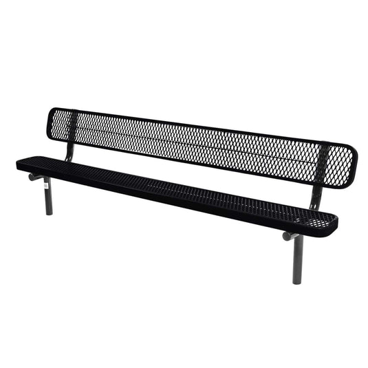 8FT Industrial Park Bench with Back, Inground Mount Frame