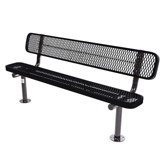 6FT Commercial Park Bench with Back, Surface Mount Frame