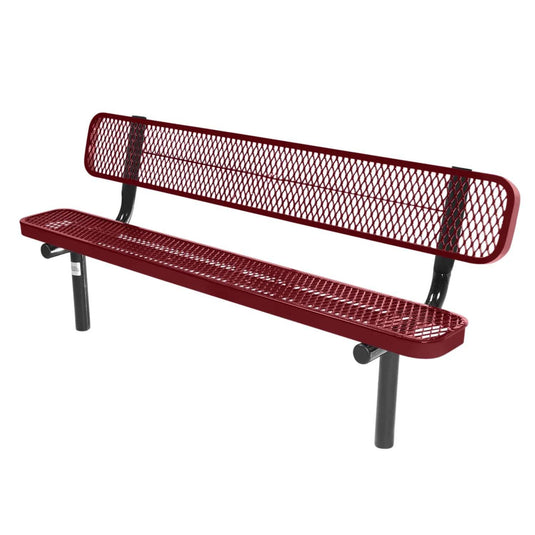 6FT Industrial Park Bench with Back, Inground Mount Frame