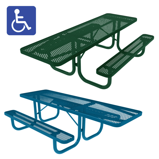 One-End ADA-Accessible Weatherproof Rectangular Outdoor Picnic Table With Colored Frame