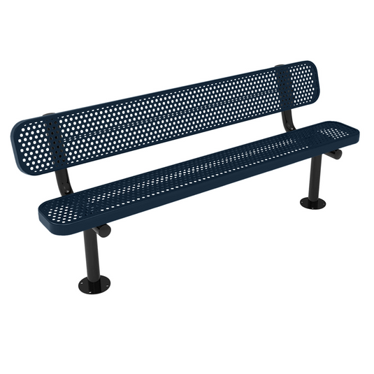 All-Climate Punched Steel Park Bench with Surface Mount Frame