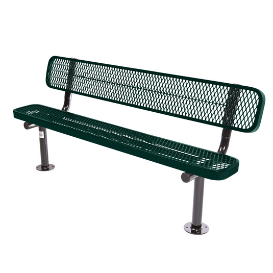 Commercial Expanded Metal Park Bench with Surface Mount Frame