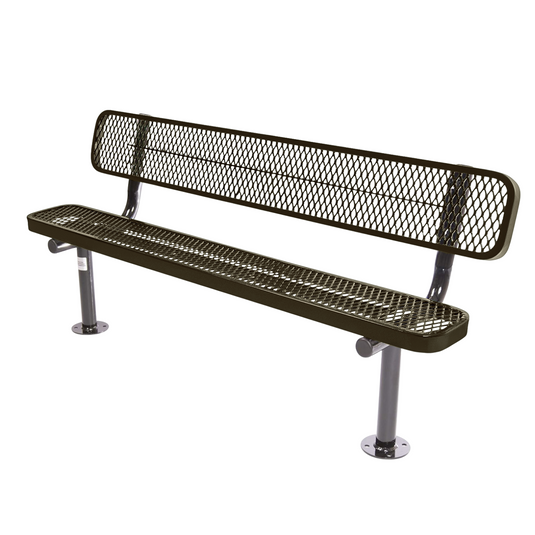 6FT Commercial Park Bench with Back, Surface Mount Frame