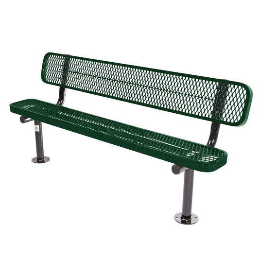 6FT Commercial Park Bench with Back, Surface Mount Frame