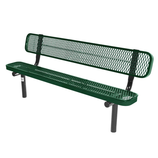 6FT Industrial Park Bench with Back, Inground Mount Frame