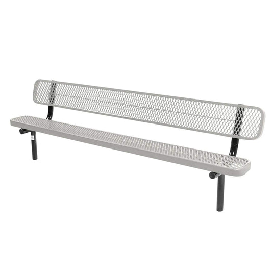 8FT Industrial Park Bench with Back, Inground Mount Frame