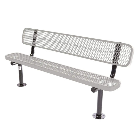 6FT Commercial Park Bench with Back, Surface Mount Frame