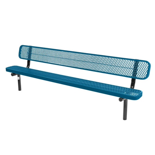 8FT Industrial Park Bench with Back, Inground Mount Frame