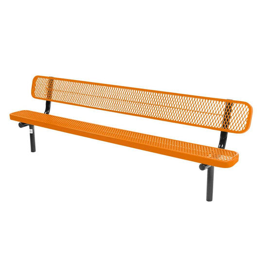 8FT Industrial Park Bench with Back, Inground Mount Frame