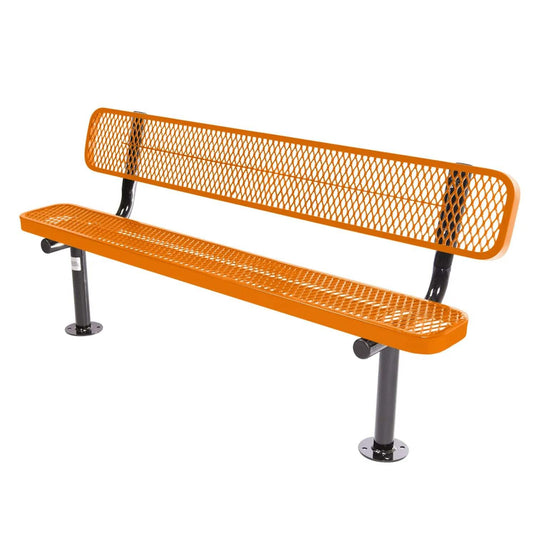 6FT Commercial Park Bench with Back, Surface Mount Frame