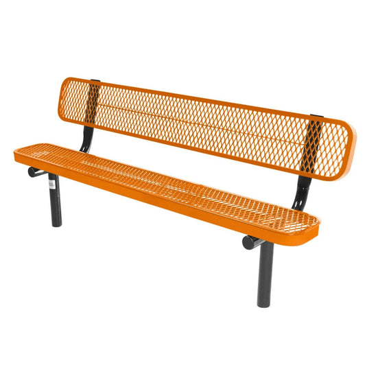 6FT Industrial Park Bench with Back, Inground Mount Frame