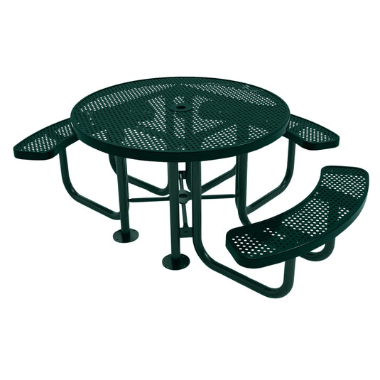 3-Seat Round Metal Outdoor Picnic Table With Colored Frame