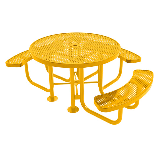 3-Seat Round Metal Outdoor Picnic Table With Colored Frame