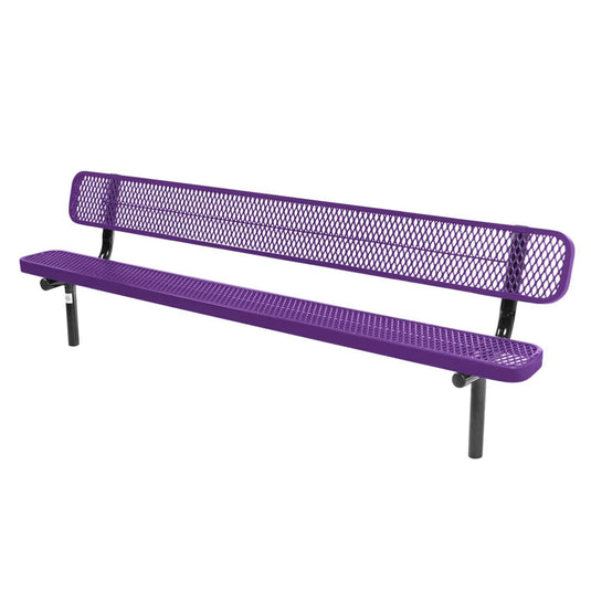 8FT Industrial Park Bench with Back, Inground Mount Frame