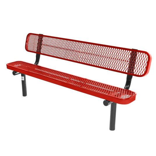 6FT Industrial Park Bench with Back, Inground Mount Frame
