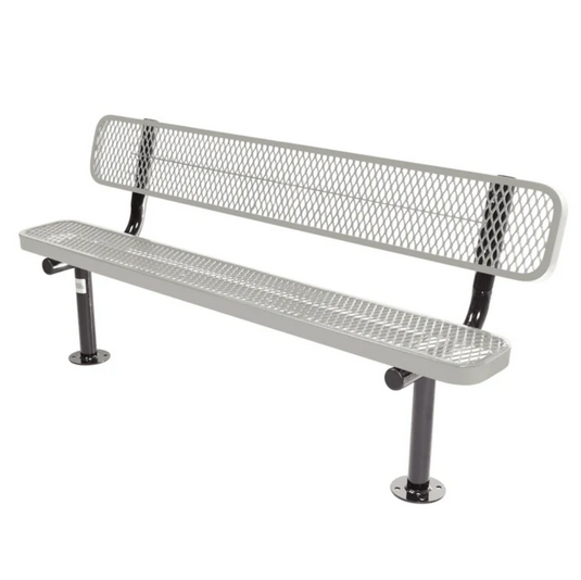 Commercial Expanded Metal Park Bench with Surface Mount Frame