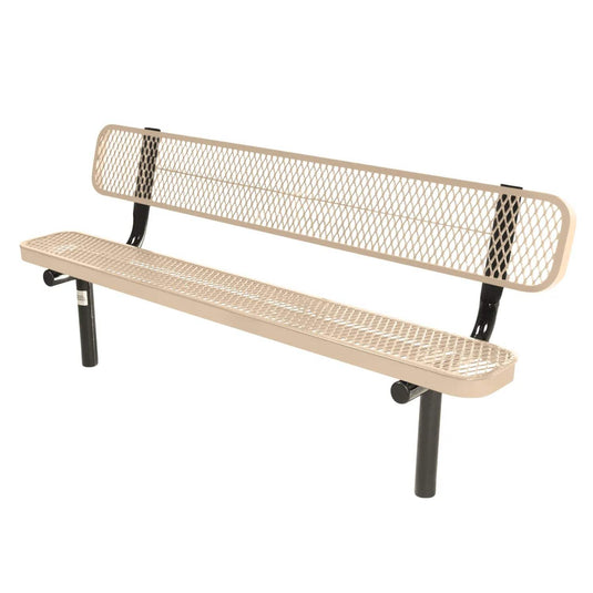 6FT Industrial Park Bench with Back, Inground Mount Frame
