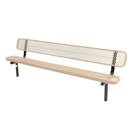 8FT Industrial Park Bench with Back, Inground Mount Frame