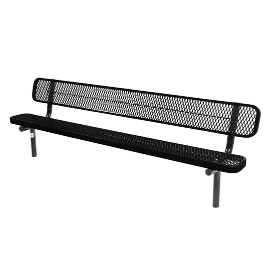 8FT Industrial Park Bench with Back, Inground Mount Frame