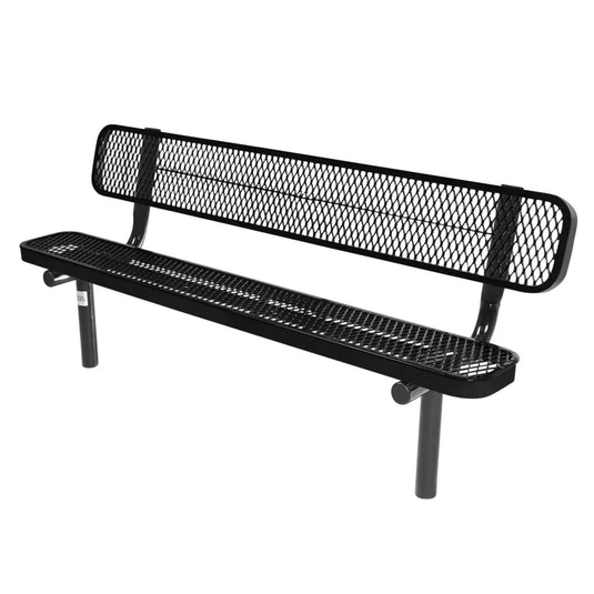 6FT Industrial Park Bench with Back, Inground Mount Frame