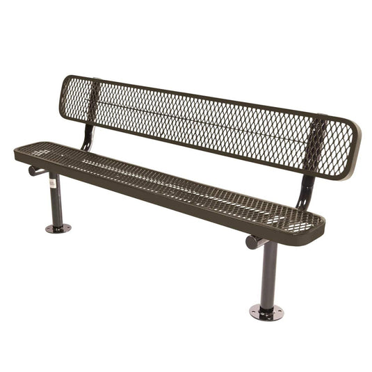 6FT Commercial Park Bench with Back, Surface Mount Frame