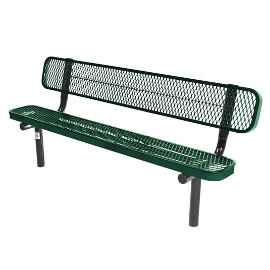 6FT Industrial Park Bench with Back, Inground Mount Frame