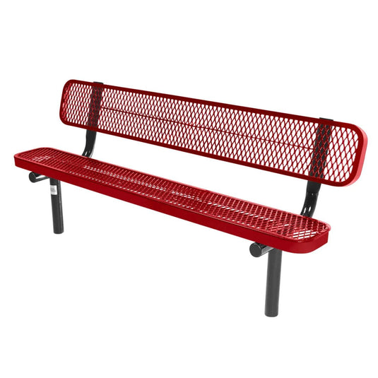 6FT Industrial Park Bench with Back, Inground Mount Frame