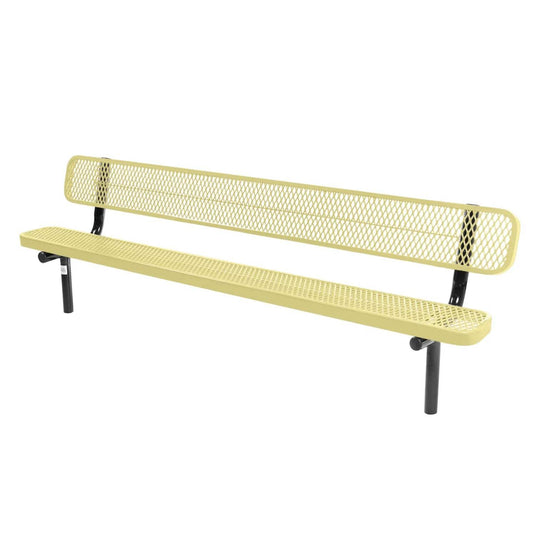 8FT Industrial Park Bench with Back, Inground Mount Frame