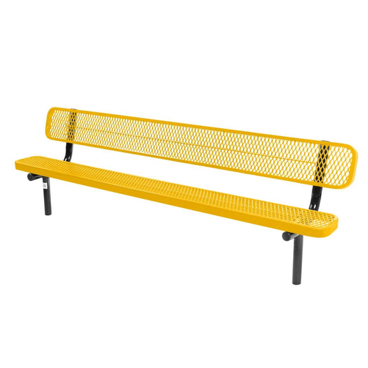8FT Industrial Park Bench with Back, Inground Mount Frame