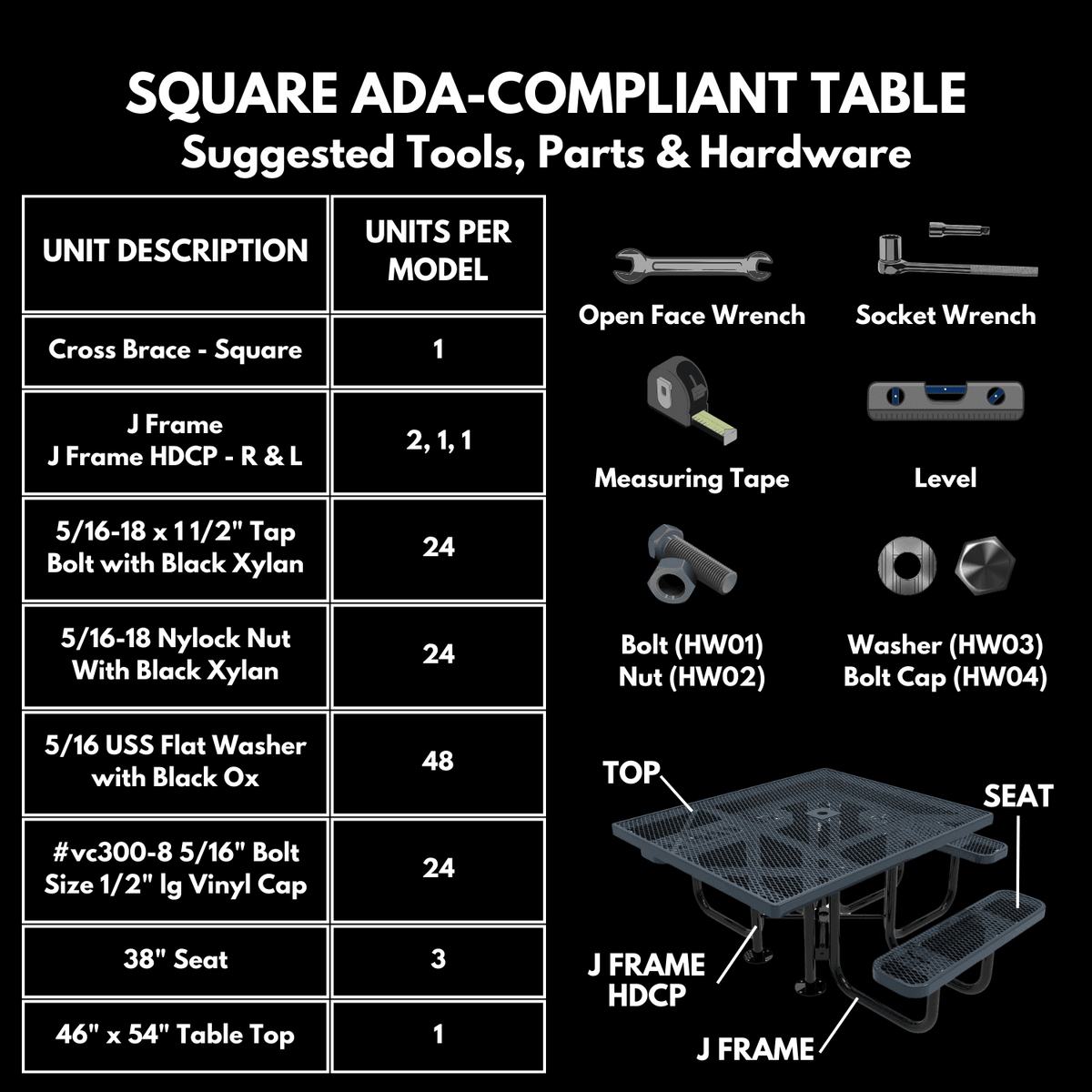 ADA-Accessible Square & Round Outdoor Picnic Tables - Coated Outdoor Furniture