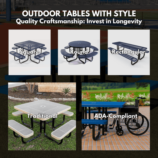 ADA-Accessible Weatherproof Rectangular Outdoor Picnic Tables - Coated Outdoor Furniture