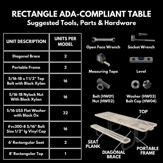 ADA-Accessible Weatherproof Rectangular Outdoor Picnic Tables - Coated Outdoor Furniture