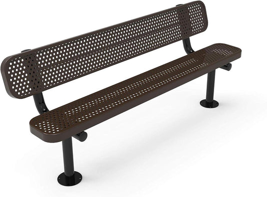 All-Climate Punched Steel Park Bench with Surface Mount Frame - Coated Outdoor Furniture