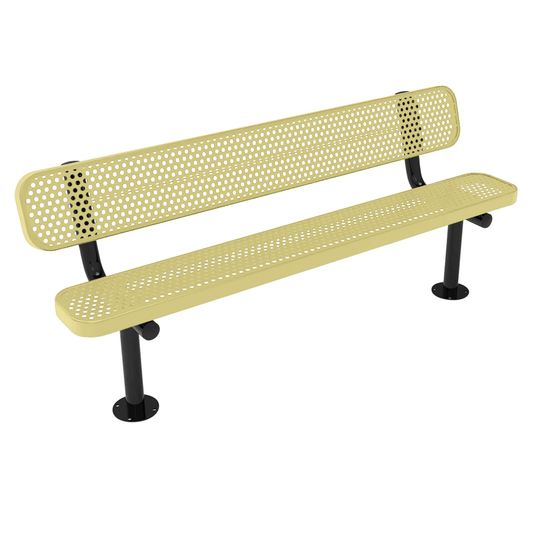 All-Climate Punched Steel Park Bench with Surface Mount Frame - Coated Outdoor Furniture